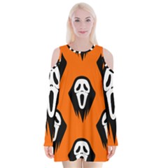 Halloween Party  Velvet Long Sleeve Shoulder Cutout Dress