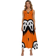 Halloween Party  V-neck Sleeveless Wide Leg Pants Overalls by Safari