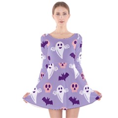 Boo Crew Halloween Season Long Sleeve Velvet Skater Dress