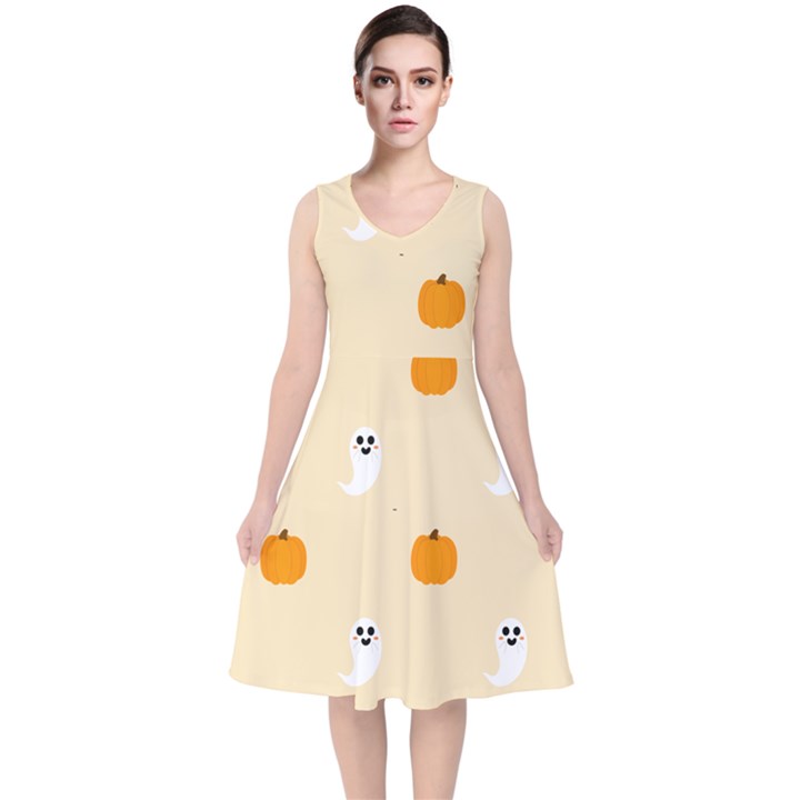 Pumpkin and boo crew halloween  V-Neck Midi Sleeveless Dress 