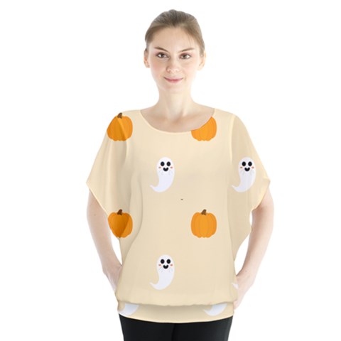 Pumpkin And Boo Crew Halloween  Batwing Chiffon Blouse by Safari