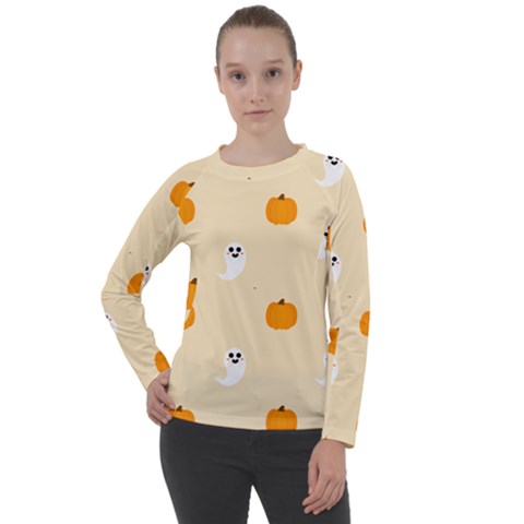 Pumpkin And Boo Crew Halloween  Women s Long Sleeve Raglan T-shirt by Safari