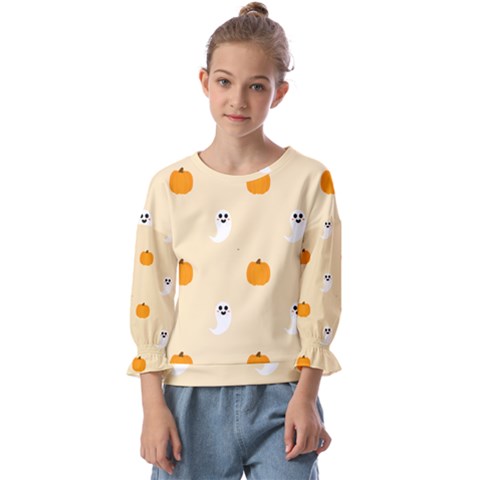 Pumpkin And Boo Crew Halloween  Kids  Cuff Sleeve Top by Safari