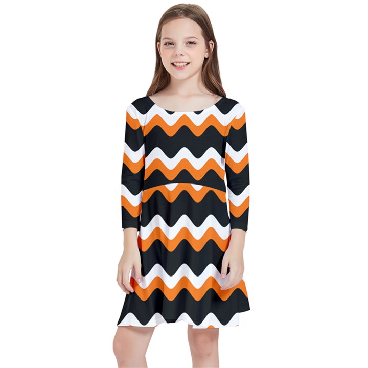 Halloween Wavy 20240926 161241 0000 Kids  Quarter Sleeve Skater Dress