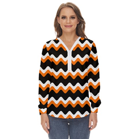 Halloween Wavy 20240926 161241 0000 Zip Up Long Sleeve Blouse by Safari