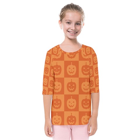 Seamless Halloween Pattern With Smiling Pumpkin 20240926 161520 0000 Kids  Quarter Sleeve Raglan T-shirt by Safari