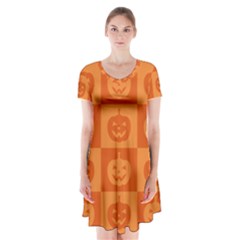 Seamless Halloween Pattern With Smiling Pumpkin 20240926 161520 0000 Short Sleeve V-neck Flare Dress by Safari