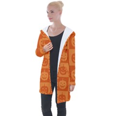 Seamless Halloween Pattern With Smiling Pumpkin 20240926 161520 0000 Longline Hooded Cardigan by Safari