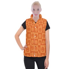 Seamless Halloween Pattern With Smiling Pumpkin 20240926 161520 0000 Women s Button Up Vest