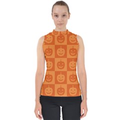 Seamless Halloween Pattern With Smiling Pumpkin 20240926 161520 0000 Mock Neck Shell Top by Safari