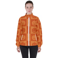 Seamless Halloween Pattern With Smiling Pumpkin 20240926 161520 0000 Women s High Neck Windbreaker by Safari