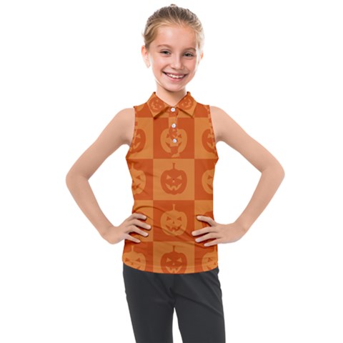 Seamless Halloween Pattern With Smiling Pumpkin 20240926 161520 0000 Kids  Sleeveless Polo T-shirt by Safari