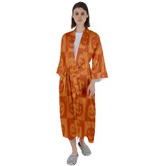 Seamless Halloween Pattern With Smiling Pumpkin 20240926 161520 0000 Maxi Satin Kimono by Safari