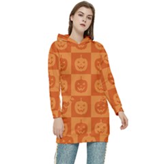 Seamless Halloween Pattern With Smiling Pumpkin 20240926 161520 0000 Women s Long Oversized Pullover Hoodie