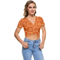 Seamless Halloween Pattern With Smiling Pumpkin 20240926 161520 0000 Short Sleeve Foldover T-shirt by Safari