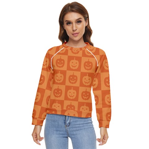 Seamless Halloween Pattern With Smiling Pumpkin 20240926 161520 0000 Women s Long Sleeve Raglan T-shirt by Safari