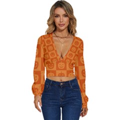 Seamless Halloween Pattern With Smiling Pumpkin 20240926 161520 0000 Long Sleeve Deep-v Velour Top by Safari