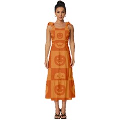 Seamless Halloween Pattern With Smiling Pumpkin 20240926 161520 0000 Tie-strap Tiered Midi Chiffon Dress by Safari