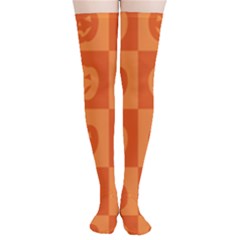 Seamless Halloween Pattern With Smiling Pumpkin 20240926 161520 0000 Thigh High Stockings