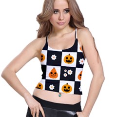 Seamless Halloween Pattern With Smiling Pumpkin 20240926 161714 0000 Spaghetti Strap Bra Top by Safari