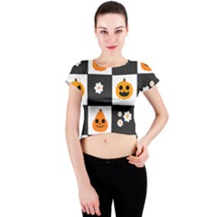 Seamless Halloween Pattern With Smiling Pumpkin 20240926 161714 0000 Crew Neck Crop Top by Safari