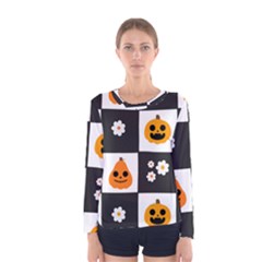 Seamless Halloween Pattern With Smiling Pumpkin 20240926 161714 0000 Women s Long Sleeve T-shirt