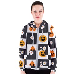 Seamless Halloween Pattern With Smiling Pumpkin 20240926 161714 0000 Women s Zipper Hoodie