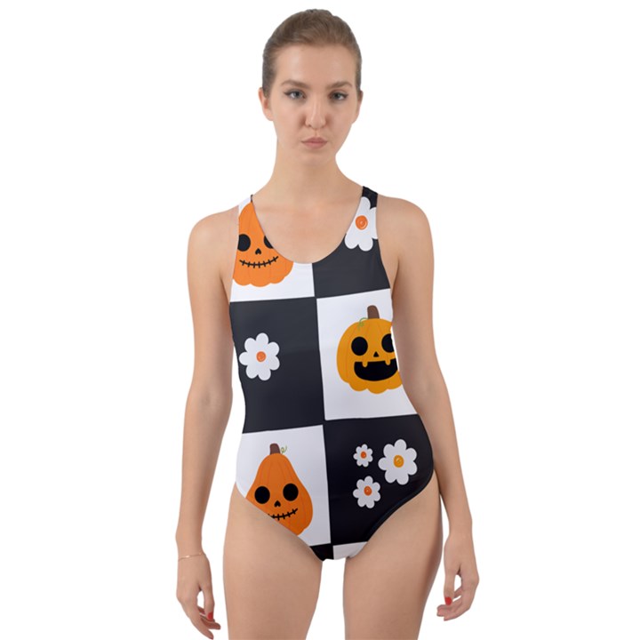 Seamless Halloween Pattern With Smiling Pumpkin 20240926 161714 0000 Cut-Out Back One Piece Swimsuit