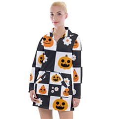 Seamless Halloween Pattern With Smiling Pumpkin 20240926 161714 0000 Women s Long Sleeve Casual Dress