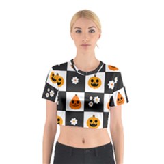 Seamless Halloween Pattern With Smiling Pumpkin 20240926 161714 0000 Cotton Crop Top by Safari