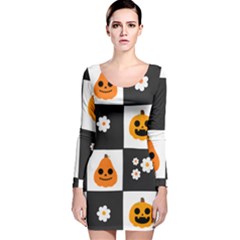 Seamless Halloween Pattern With Smiling Pumpkin 20240926 161714 0000 Long Sleeve Velvet Bodycon Dress