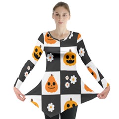 Seamless Halloween Pattern With Smiling Pumpkin 20240926 161714 0000 Long Sleeve Tunic  by Safari