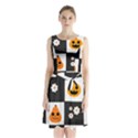 Seamless Halloween Pattern With Smiling Pumpkin 20240926 161714 0000 Sleeveless Waist Tie Chiffon Dress View1