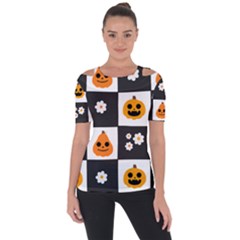 Seamless Halloween Pattern With Smiling Pumpkin 20240926 161714 0000 Shoulder Cut Out Short Sleeve Top by Safari