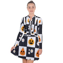 Seamless Halloween Pattern With Smiling Pumpkin 20240926 161714 0000 Long Sleeve Panel Dress by Safari