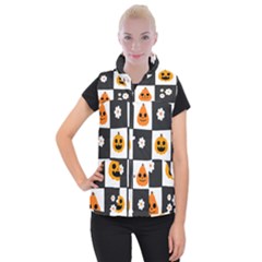 Seamless Halloween Pattern With Smiling Pumpkin 20240926 161714 0000 Women s Button Up Vest