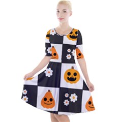 Seamless Halloween Pattern With Smiling Pumpkin 20240926 161714 0000 Quarter Sleeve A-line Dress With Pockets by Safari