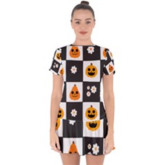 Seamless Halloween Pattern With Smiling Pumpkin 20240926 161714 0000 Drop Hem Mini Chiffon Dress by Safari