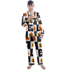 Seamless Halloween Pattern With Smiling Pumpkin 20240926 161714 0000 Men s Long Sleeve Satin Pajamas Set by Safari