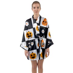 Seamless Halloween Pattern With Smiling Pumpkin 20240926 161714 0000 Long Sleeve Satin Kimono by Safari