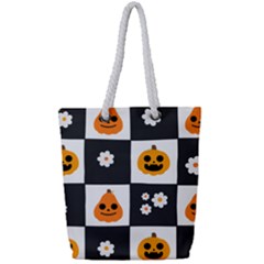 Seamless Halloween Pattern With Smiling Pumpkin 20240926 161714 0000 Full Print Rope Handle Tote (small) by Safari