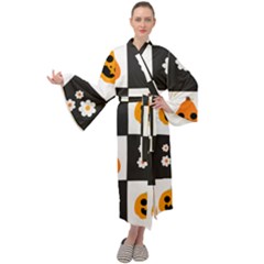 Seamless Halloween Pattern With Smiling Pumpkin 20240926 161714 0000 Maxi Velvet Kimono by Safari