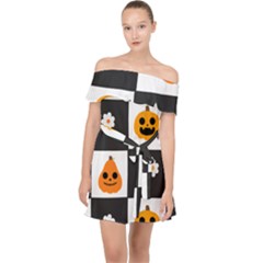 Seamless Halloween Pattern With Smiling Pumpkin 20240926 161714 0000 Off Shoulder Chiffon Dress by Safari