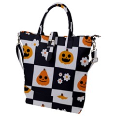 Seamless Halloween Pattern With Smiling Pumpkin 20240926 161714 0000 Buckle Top Tote Bag by Safari