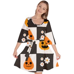 Seamless Halloween Pattern With Smiling Pumpkin 20240926 161714 0000 Velour Kimono Dress by Safari