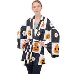 Seamless Halloween Pattern With Smiling Pumpkin 20240926 161714 0000 Long Sleeve Velvet Kimono  by Safari