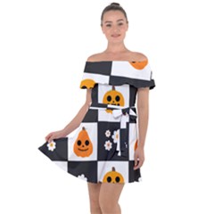 Seamless Halloween Pattern With Smiling Pumpkin 20240926 161714 0000 Off Shoulder Velour Dress by Safari