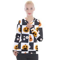 Seamless Halloween Pattern With Smiling Pumpkin 20240926 161714 0000 Casual Zip Up Jacket by Safari