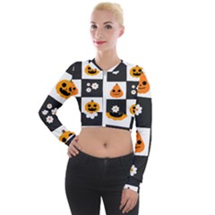 Seamless Halloween Pattern With Smiling Pumpkin 20240926 161714 0000 Long Sleeve Cropped Velvet Jacket by Safari