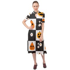 Seamless Halloween Pattern With Smiling Pumpkin 20240926 161714 0000 Keyhole Neckline Chiffon Dress by Safari